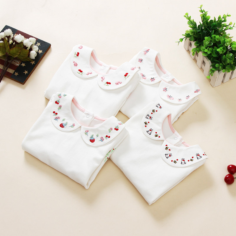 Han Edition Child Clothing Autumn New Girl Pure Cotton 100 Lap Long Sleeve T-shirt White Doll Collar Inner Hitch Shirt Child Blouse