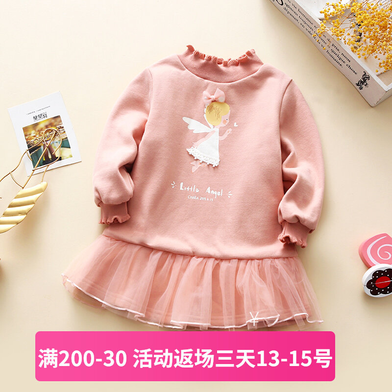 Korean version of children's clothing autumn and winter girls' cotton angel plus velvet thickened dress children's Western style warm princess skirt