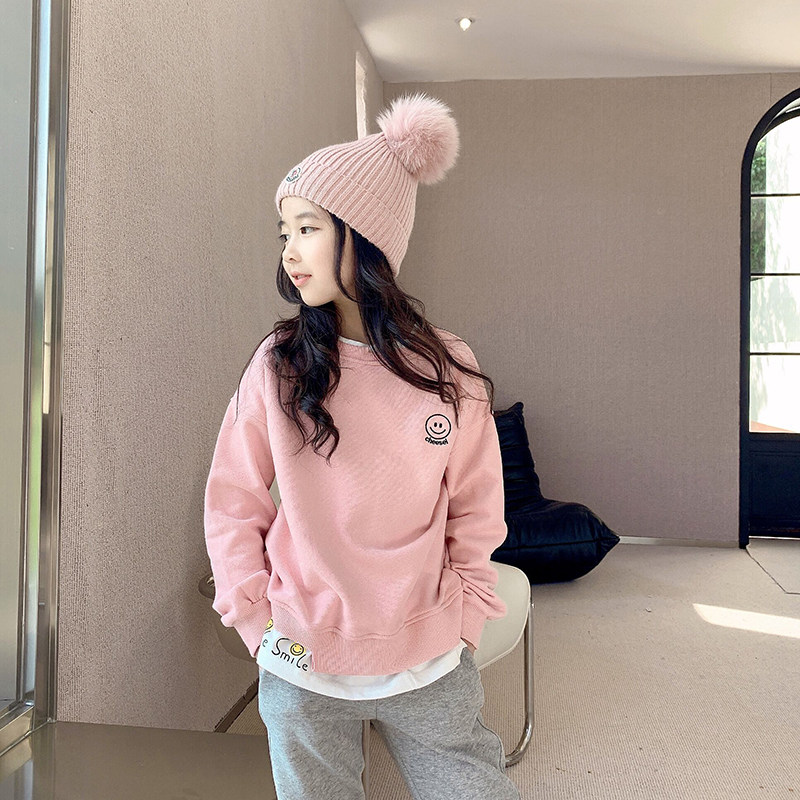 Girl Thick T-Shirt Spring Autumn Pure Cotton Fake two-piece undershirt CUHK Fairy Minimalist Casual Trekt-shirt Baby Loose Blouse