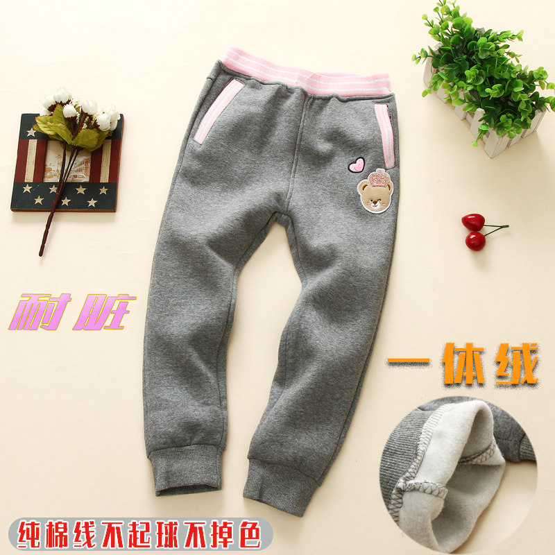 Korean version of children's clothing autumn and winter girls pure cotton thickened velvet closed trousers Children's casual pants Medium and large children's sweatpants