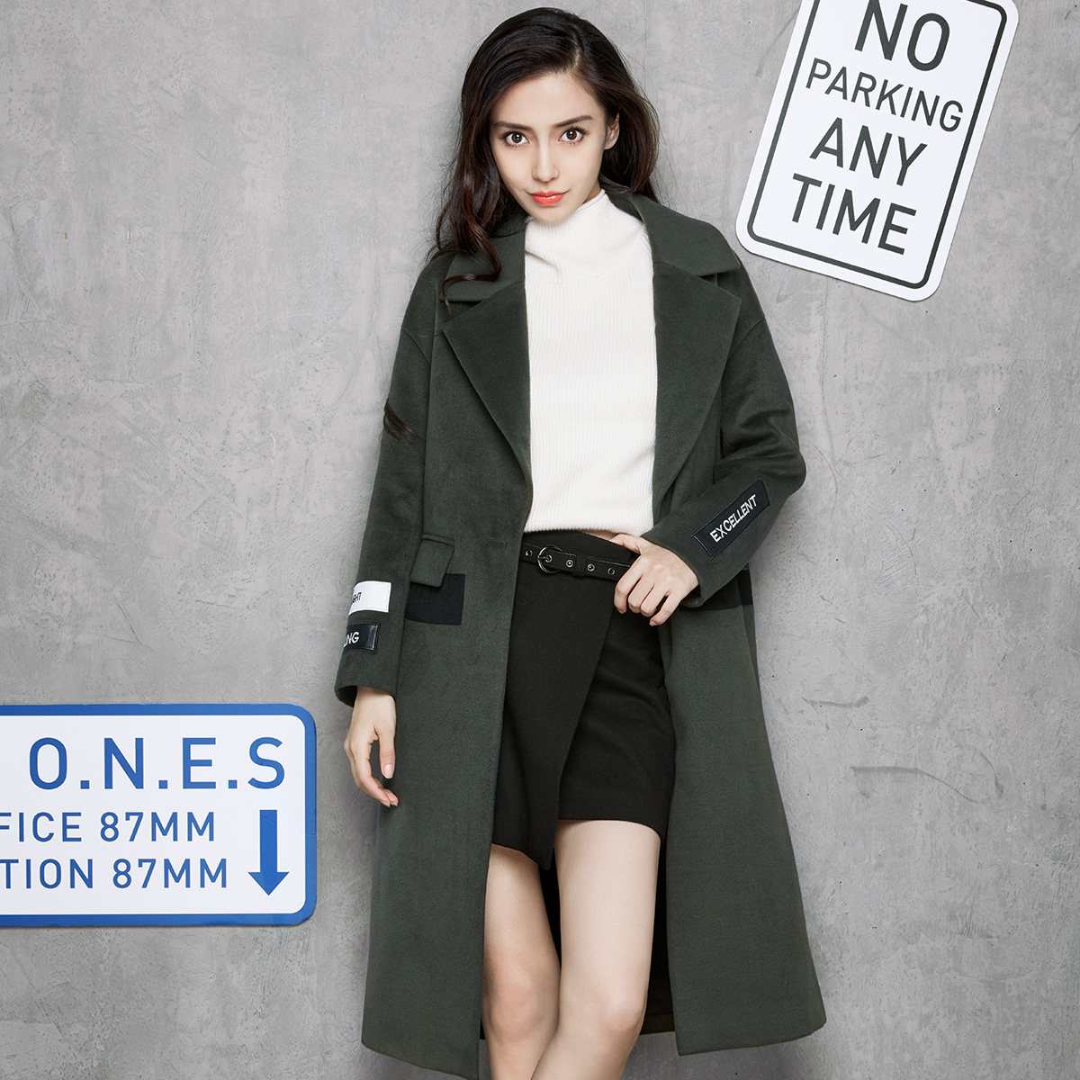 Angelababy代言 衣品天成 18年新款 宽松刺绣 女式中长款呢子大衣 聚划算+天猫优惠券折后￥229包邮（￥329-100）