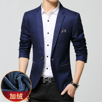 Autumn and winter velvet thickened mens casual suit Mens Korean version of slim youth small suit Mens suit large size jacket