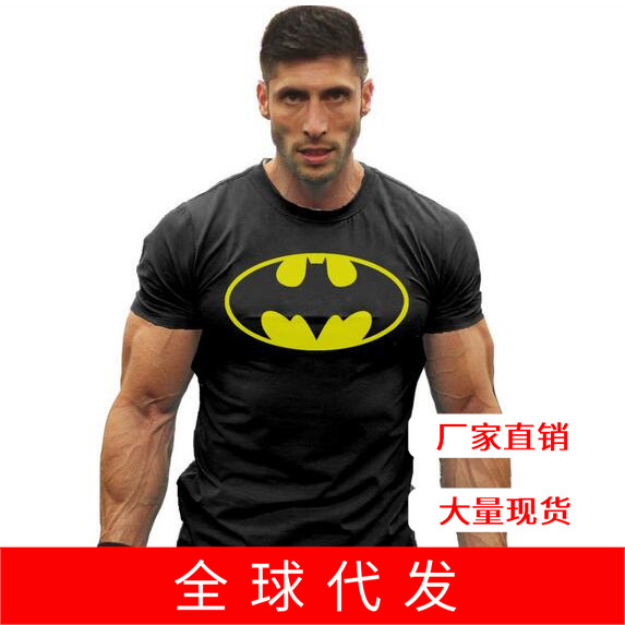 2019 Summer Cross-Border Men's Sports Fitness Batman T-Shirt Pure Cotton Stretch Short Sleeves 2019 Summer Cross-Border Men's Sports Fitness Batman T-Shirt Pure Cotton Stretch Short Sleeves