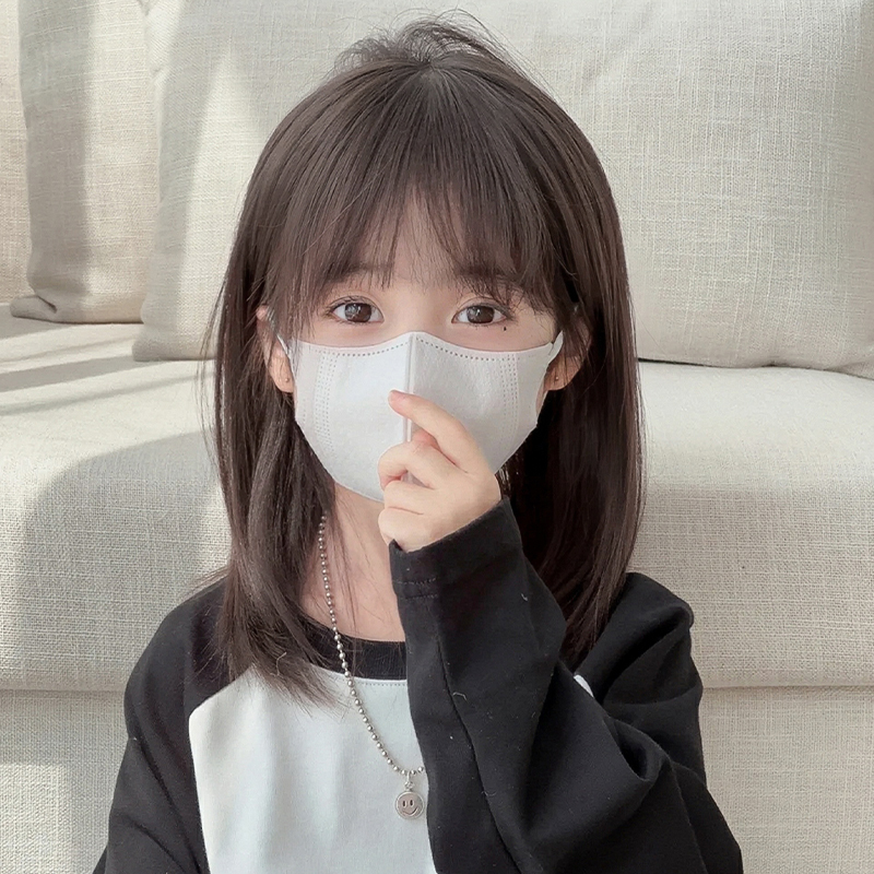 Children's Wig for Girls, Realistic Air Bangs, Medium-Length Collarbone Hair, Versatile Wig for Cosplay, Full Head Wig