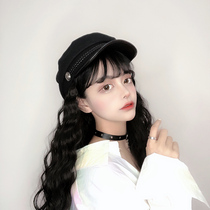 Inglén Fashion Navy Hat Wig Integrated Wool Roll Mesh Red Wig Women Long Curly Hair Curly Hair Curly Hair Cover