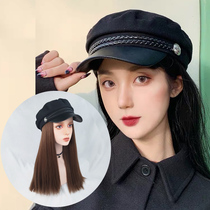 Water dance wig woman with long straight hair net red sweet and realistic navy hat integrated long hair natural matt headgear