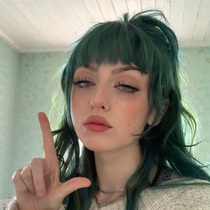 Water Dance Wig Green Woman Medium Long Curly Hair Net Red Fashion Air Liu Helolita Wave Fluffy Fix Face Hair Cover