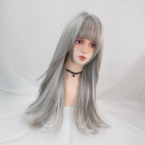 Wig woman long curly hair large wave pick and dye gradient Korean temperament micro-roll grey nature fluffy full head cover