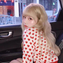 Water Dance Wig Women Air Liu Hai Golden Large Wavy Long Curly Hair Han Tie Net Red Identical Fluffy Breathable Full Headgear