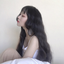 Japanese girl wig thin face fluffy micro curly long hair natural color simulation Big Head skin air bangs whole wig