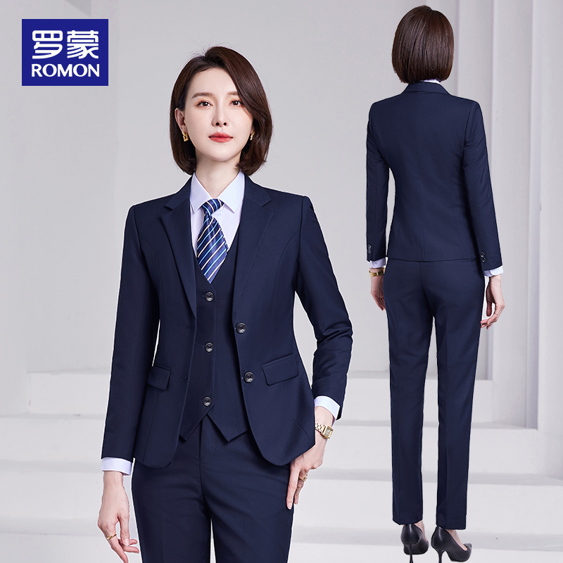 Romon Suit Formal Wear Women's Business Suit Unisex Navy Blue Workplace Interview Suit Jacket Elegant Workwear