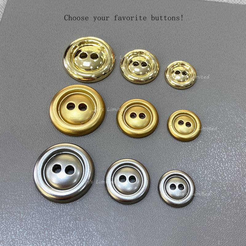 Matte Gold Two-Hole Solid Metal Buttons, High-End Simple Style for Tops, Shirts, Jackets, Hand-Sewn Buttons, Two-Hole Clothing Buttons