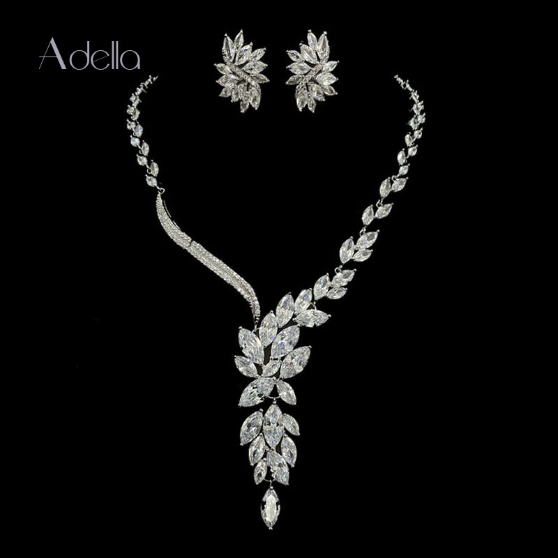 Adella Jewelry New Zircon Set Wisteria Zircon Necklace Earrings Jewelry Two-Piece Set Dress Accessories W003