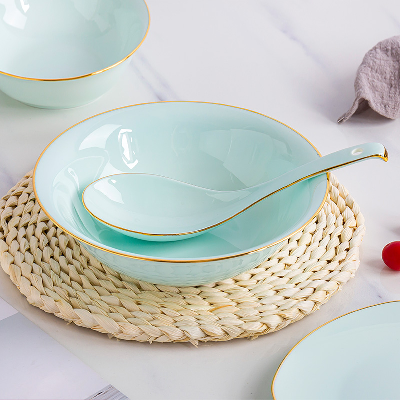 Jin Bianying green ipads porcelain bowl large household ceramics northern wind tableware soup basin creative rainbow such as bowl bowl celadon bowls