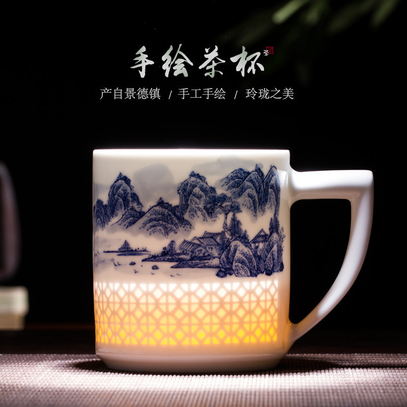 Jingdezhen ceramic cup hand - made porcelain and exquisite glaze color tea cup work under the boss business gift cup China cups