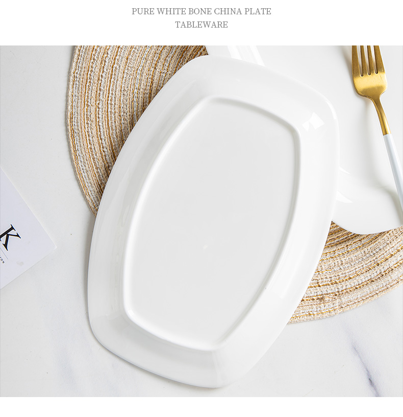 Jingdezhen porcelain ipads contracted household ceramic dish dish rectangular steamed fish dish plate white trumpet fish dish