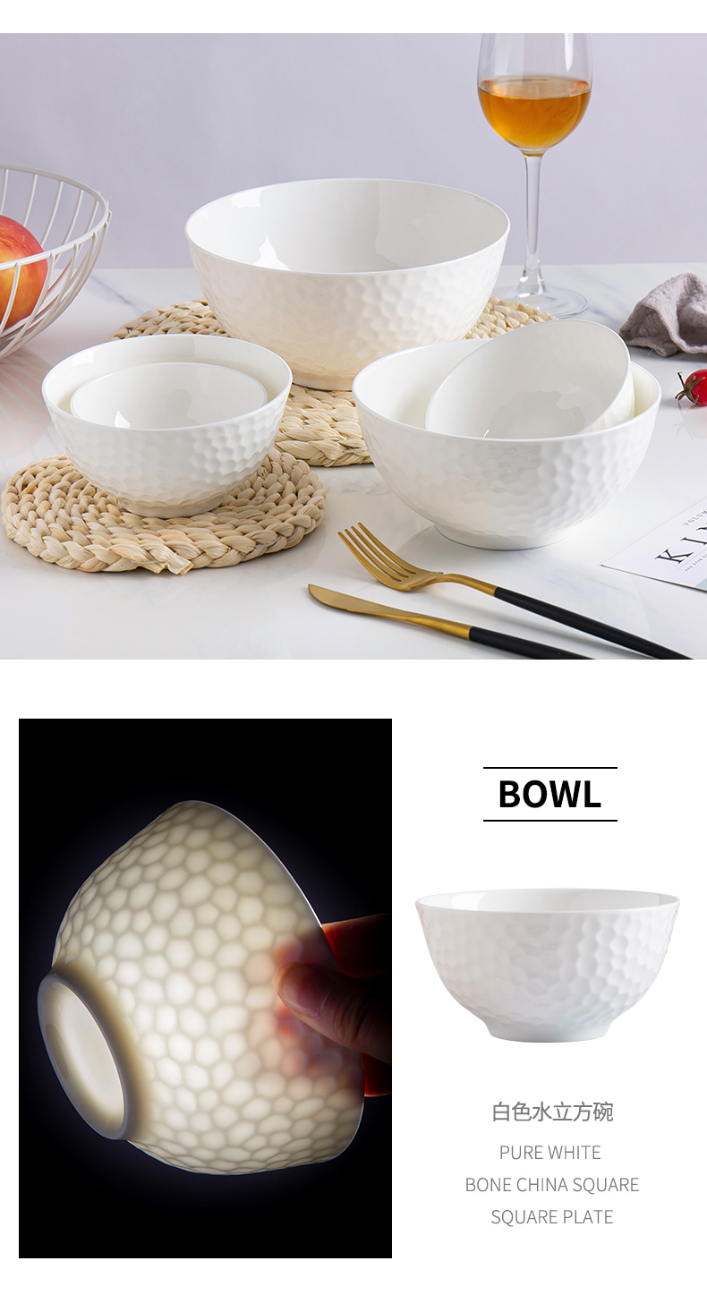 The Is rhyme of jingdezhen ceramic bowl white creative relief porringer household rice bowls contracted light much tableware bowls