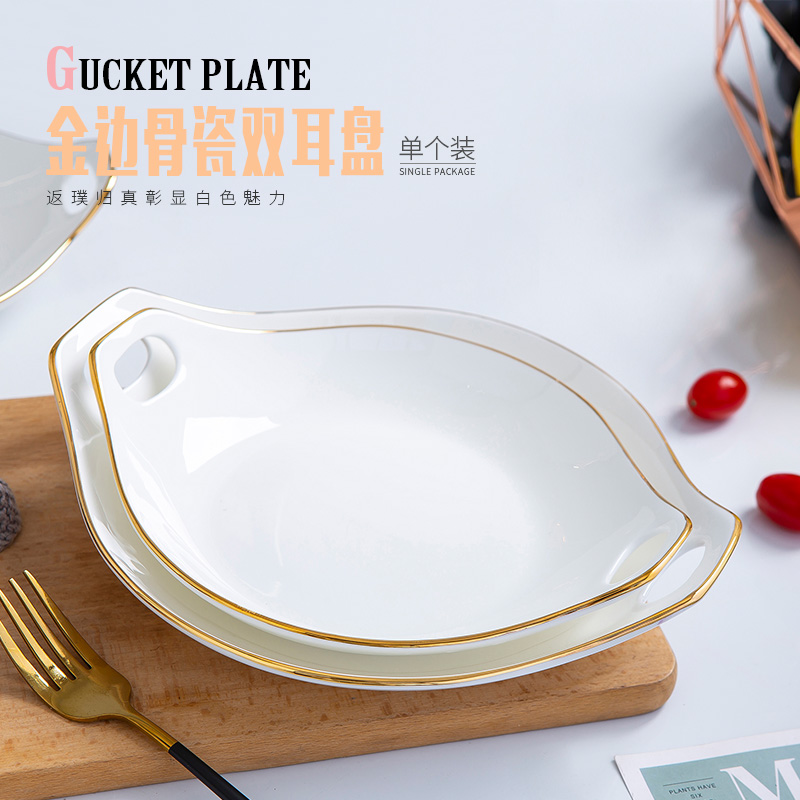 Up Phnom penh ipads porcelain creative FanPan new.net HongCan ears deep dish dish Nordic household ceramic plate is hot