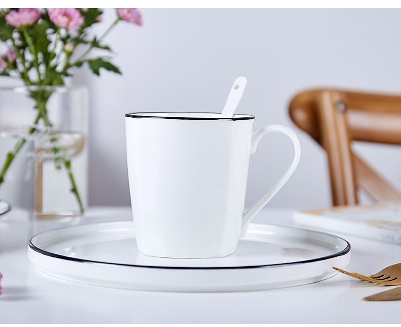 Jingdezhen domestic cup pure white cup black border contracted mugs ceramic cup ipads porcelain coffee cup milk cup