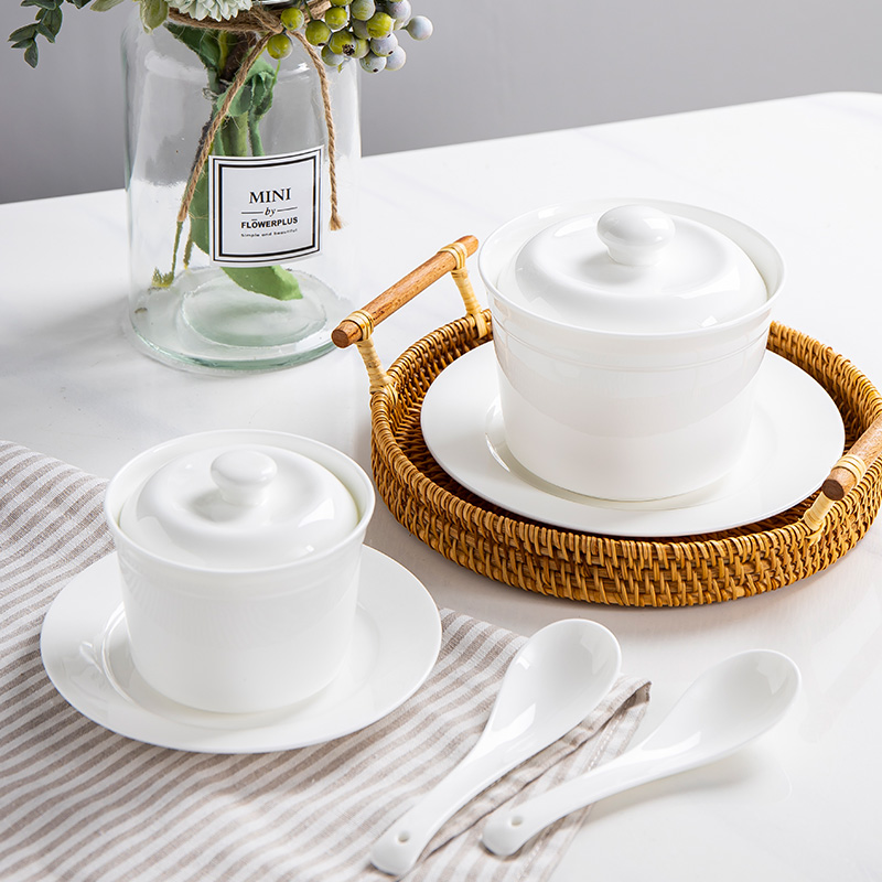 Jingdezhen healthy bone china Porcelain Riser saucepan Seasoning Jar ceramic riser with lid soup saucepan saucepan pure white