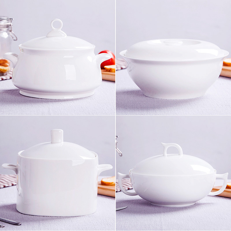 Ipads China jingdezhen ceramic white ribbon soup pot cover large household pot soup basin healthy environmental protection