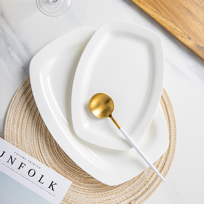 Jingdezhen porcelain ipads contracted household ceramic dish dish rectangular steamed fish dish plate white trumpet fish dish