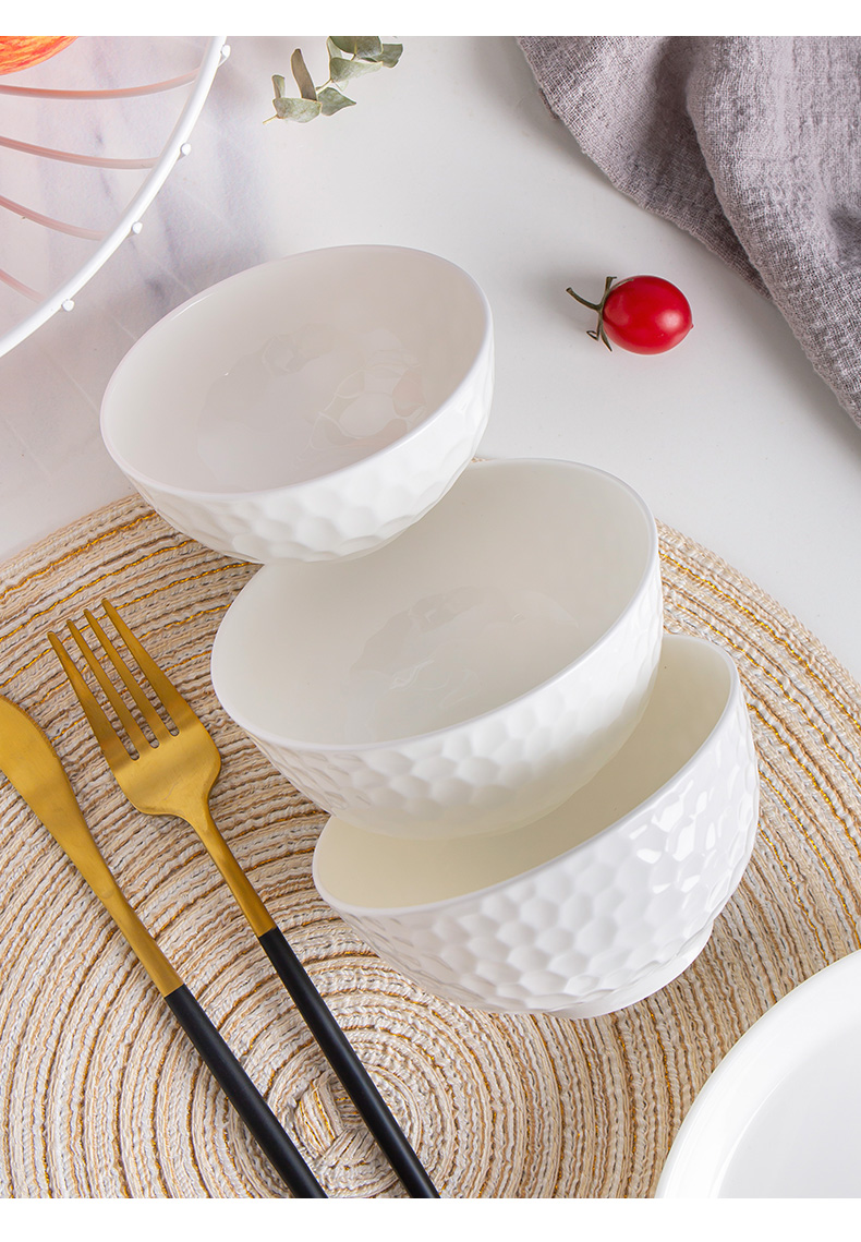 The Is rhyme of jingdezhen ceramic bowl white creative relief porringer household rice bowls contracted light much tableware bowls