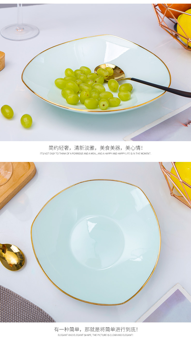 Jingdezhen ceramic tableware ceramic creative household abnormity deep dish celadon up phnom penh dish salad triangle plate