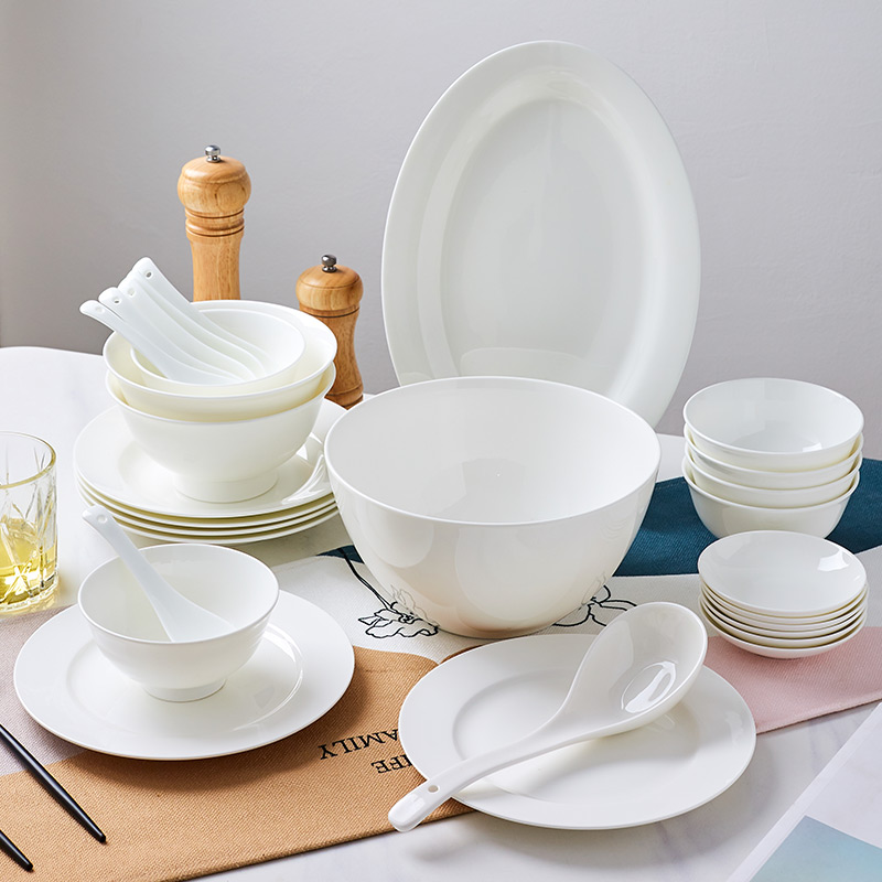 Jingdezhen bone ceramic tableware set Chinese simple dish dish household ceramic Korean pure white 29 fish dish