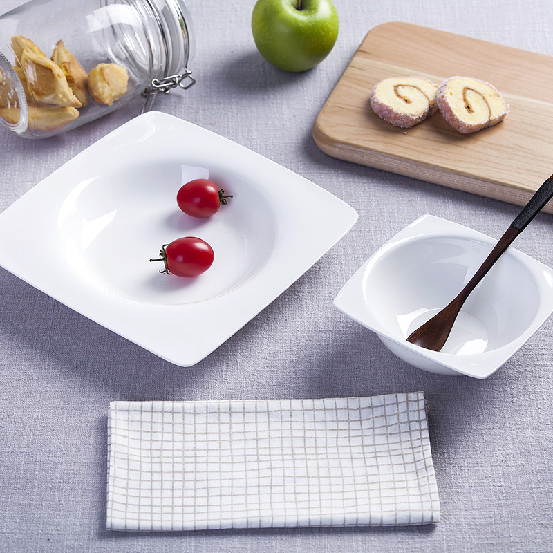 Pure white ipads porcelain ceramic snack plate salad dish bowl of fruit bowl dish dish square LIDS, western - style food dish dishes