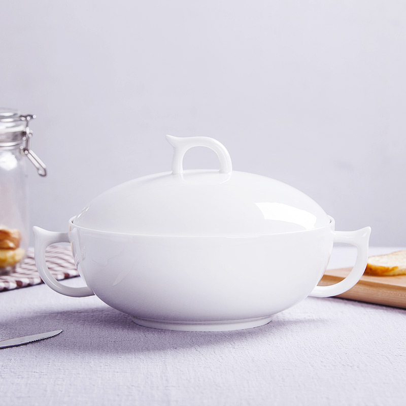 Ipads China jingdezhen ceramic white ribbon soup pot cover large household pot soup basin healthy environmental protection