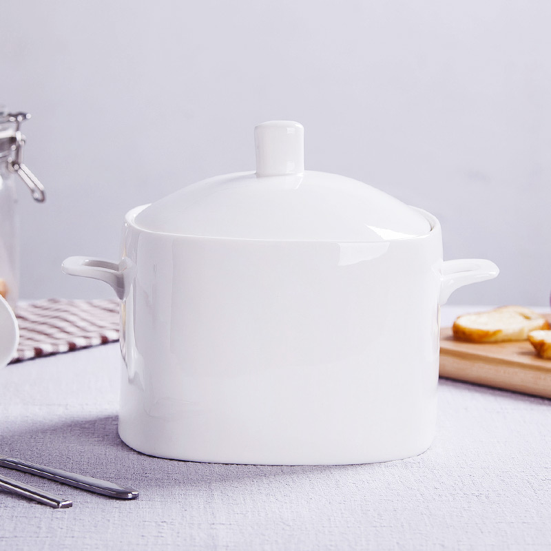 Ipads China jingdezhen ceramic white ribbon soup pot cover large household pot soup basin healthy environmental protection