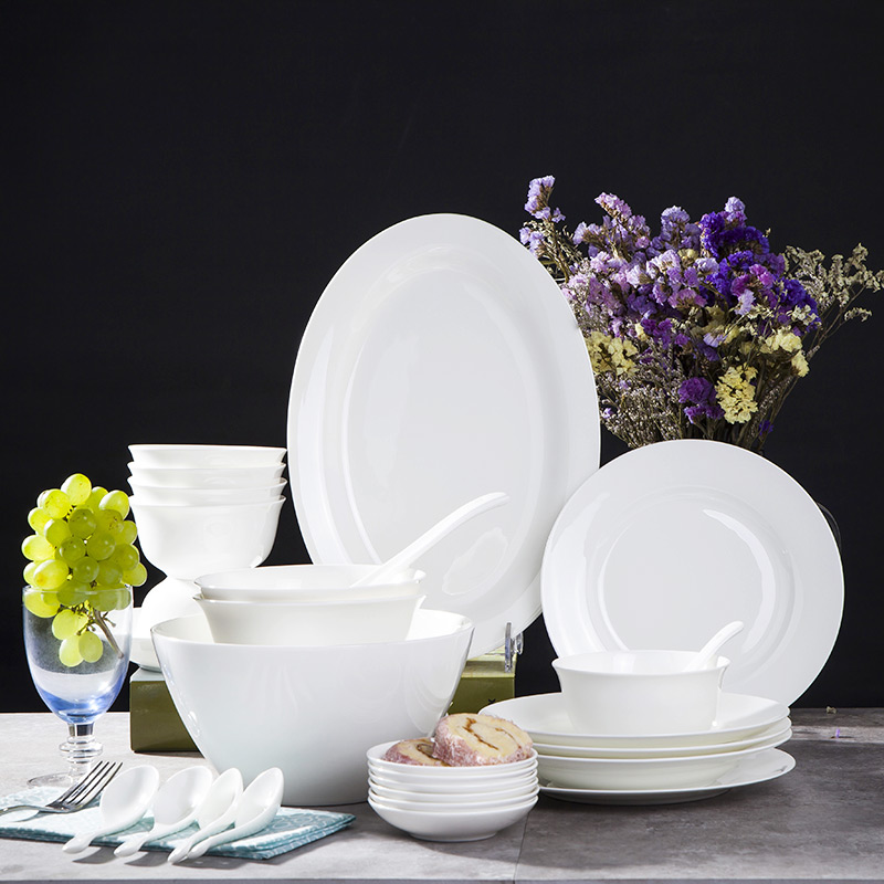 Jingdezhen ceramic tableware suit Chinese contracted household ceramics Korean dishes dishes pure white 29 head fish dish