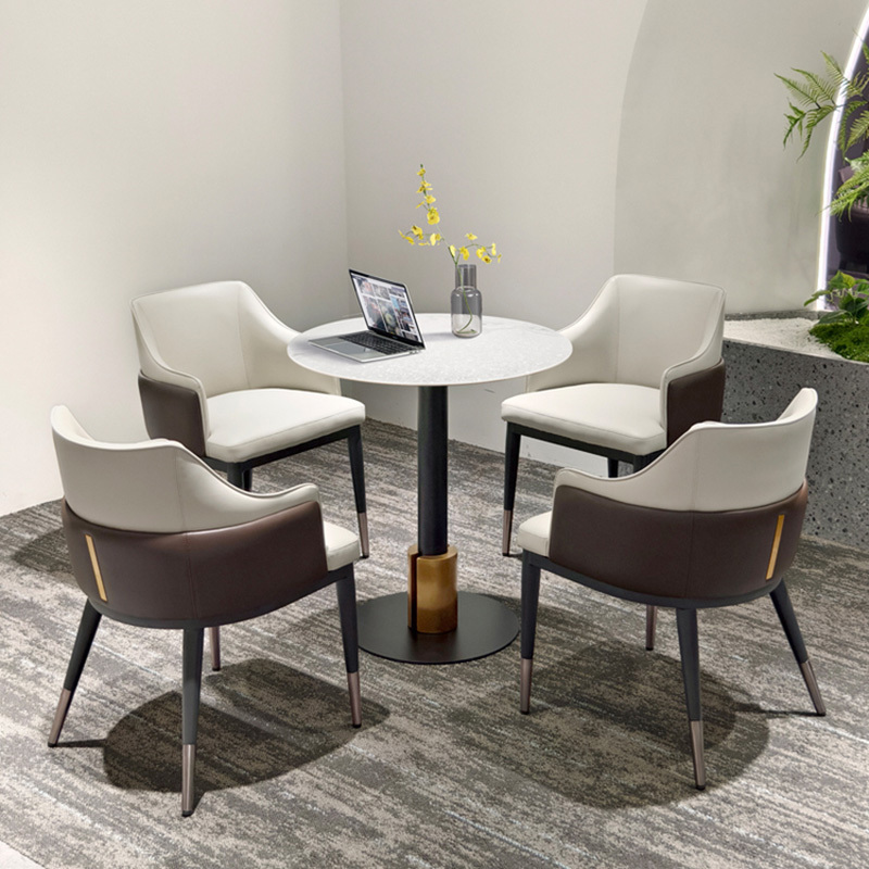Reception and Negotiation Table and Chair Set, Hotel Office Business Rest Area, One Table and Four Chairs, Leisure and Reception, White Small Round Table