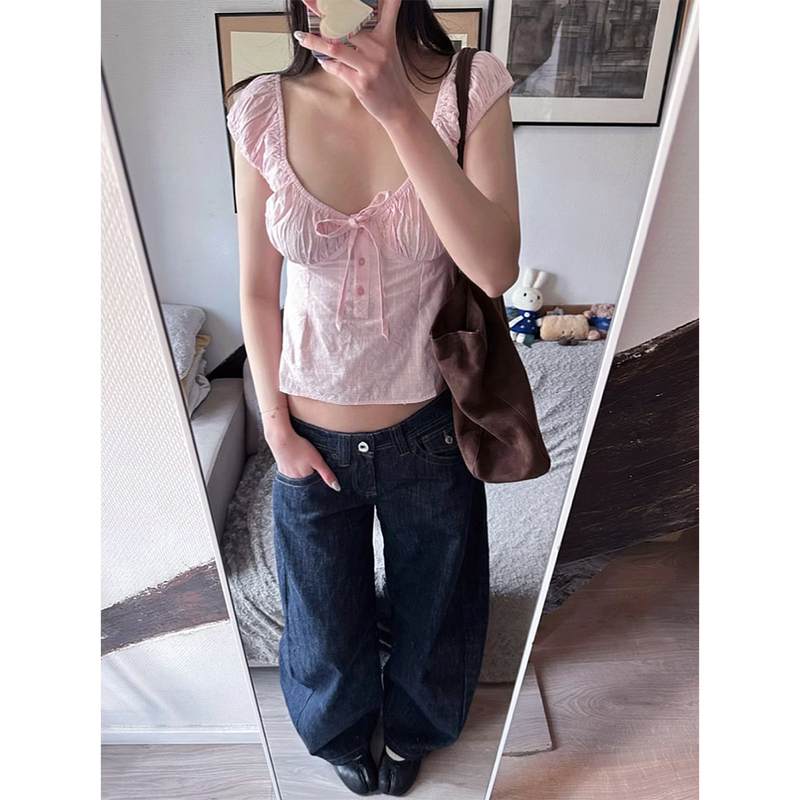 I.T Counter Genuine Product Bdg Hallie Pink Girly Sweet Casual Slim-Fit Short-Sleeve Top I.T Counter Genuine Product Bdg Hallie Pink Girly Sweet Casual Slim-Fit Short-Sleeve Top