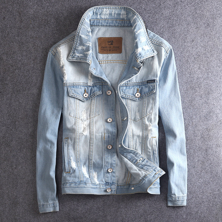 2019 Spring/Summer Light-Colored Men's Denim Jacket Korean Style Slim Fit Trendy Stylish Distressed Thin Jacket 2019 Spring/Summer Light-Colored Men's Denim Jacket Korean Style Slim Fit Trendy Stylish Distressed Thin Jacket