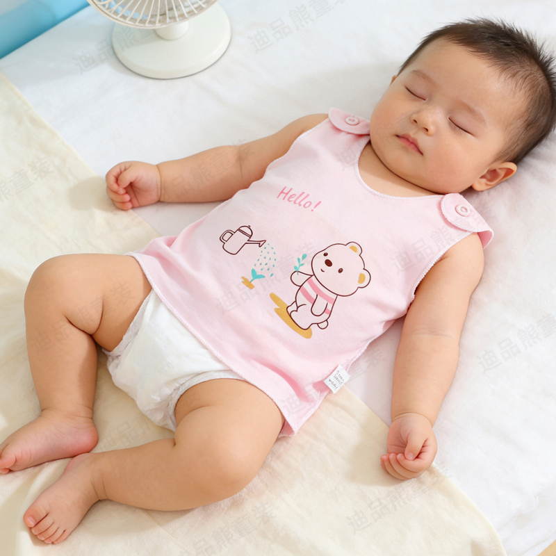 Newborn Summer Thin Pure Cotton Shoulder-Buckle Vest Baby Soft Belly-Protecting Sleeveless Fitted Camisole Unisex Top