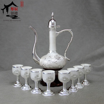 Birds and flowers fragrance pure silver wine pot 999 sterling silver wine set snowflake silver household edible silver wine cup sterling silver wine pot