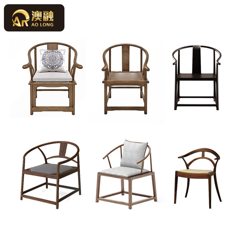 New Chinese Circle Chair Solid Wood Antique Chair White Wax Tea Chair Channel Chair Leisure Boss Chair