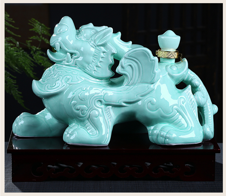 Xin MAO jingdezhen ceramic bottle of wine bottle is empty blue glaze furnishing articles 5 jins of pack the mythical wild animal mascot housewarming jars