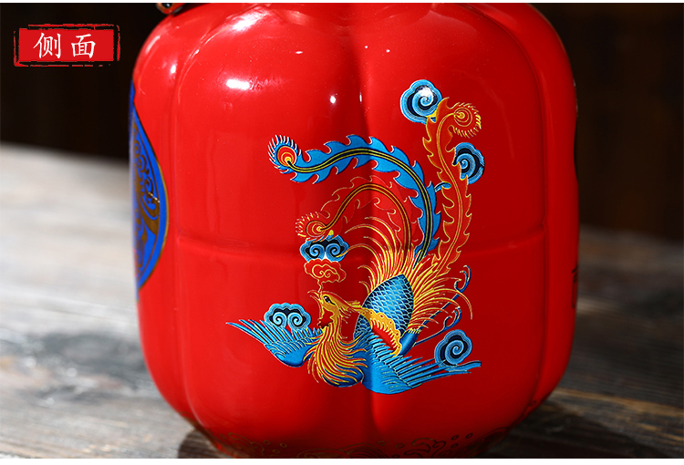 Jingdezhen ceramic jars persimmon bottles creative hip flask household seal wine bottle is empty 1 catty 5 jins of gift box