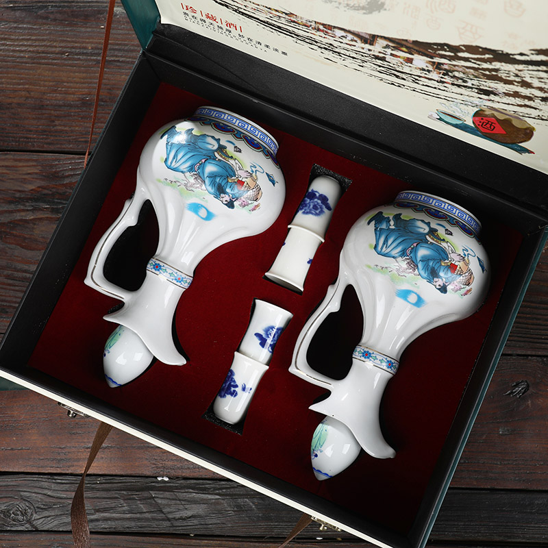 Jingdezhen ceramic wine suit glass 1 catty household hip trouble wine liquor bottle empty bottle wine jars