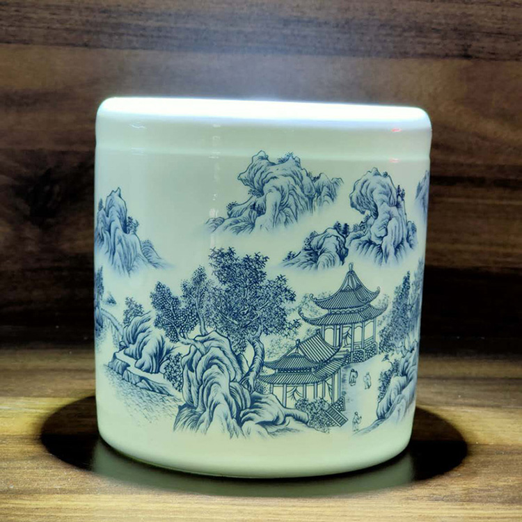 Jingdezhen porcelain brush pot study stationery large brush pot promotional price point peach blossom put water brush pot