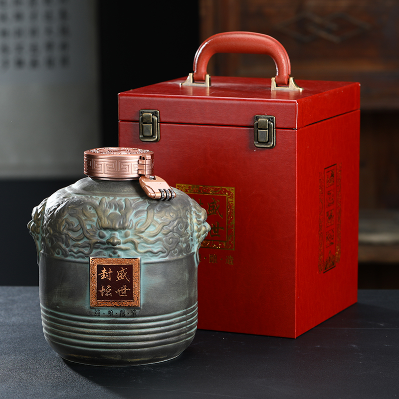 Jingdezhen ceramic jar empty bottles household seal hip retro jugs hoard FengTan 5 jins of gift boxes