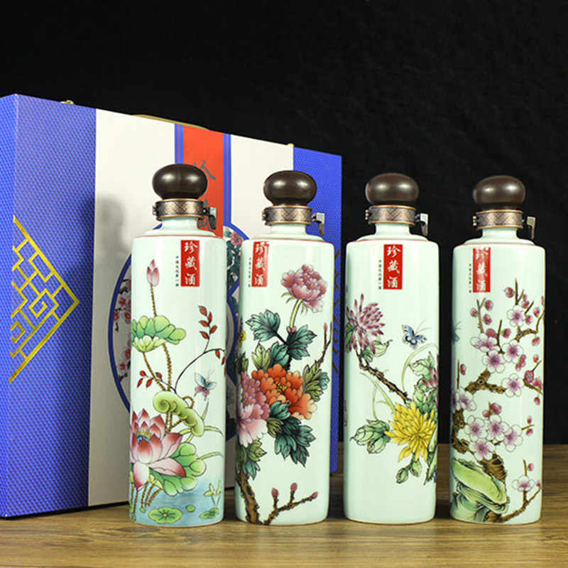 Jingdezhen ceramic 1 catty deacnter wine sealed flask straight spring, summer, autumn and winter suit the empty bottles of wine gift box