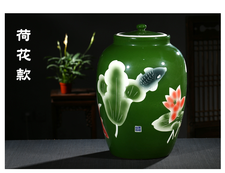 Jingdezhen ceramic barrel 50 kg ricer box with cover storage tank pickled porcelain jar tank oil cylinder cylinder tea