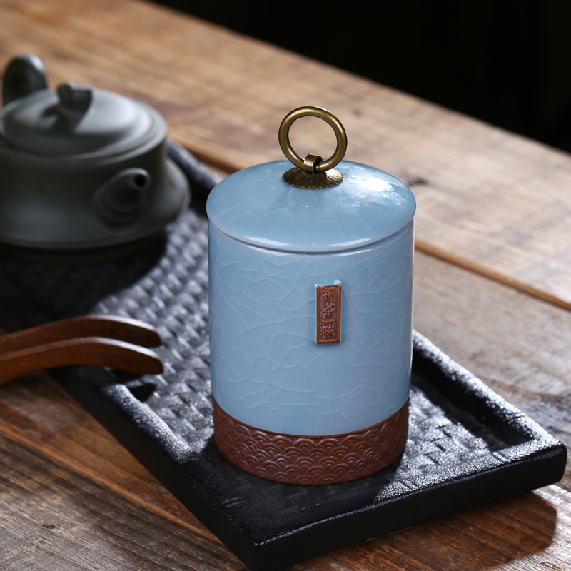 Jingdezhen ceramic tea caddy fixings crackle seal pot small storage tank preserves 300 ml as cans