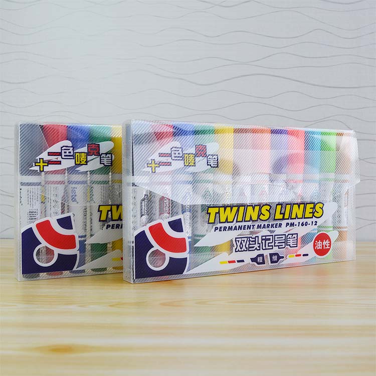 Lotte Stationery 160-12 Oily Color Double Head Pen Thickness Dual-use Environmentally Friendly Nontoxic Mark Pen