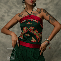  Cloud decoration totem original design womens old embroidery handmade embroidery plate Golden Tuanlong wild inner and outer wear belly shirt