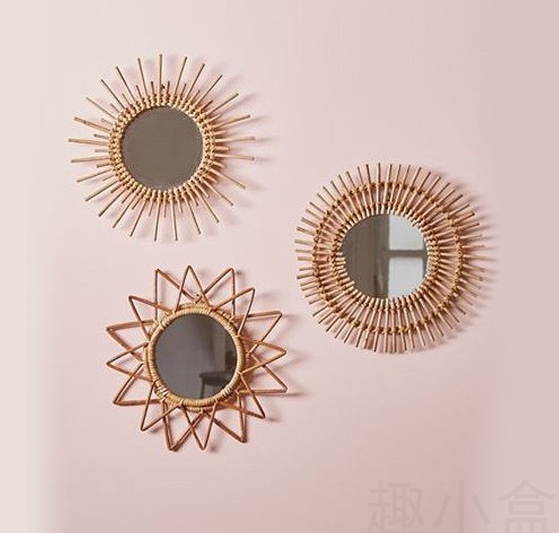 Nordic ins Japanese-style homestay wall rattan decorative mirror dressing mirror art decoration round mirror wall hanging mirror